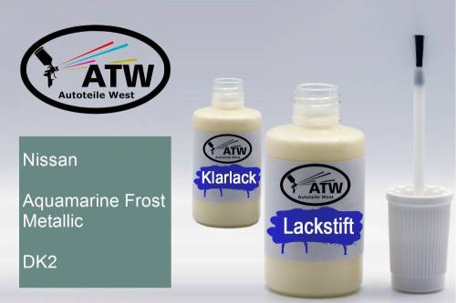 Nissan, Aquamarine Frost Metallic, DK2: 20ml Lackstift + 20ml Klarlack - Set, von ATW Autoteile West.